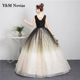 New Style Black Matching Fashion V-Neck Quinceanera Dress Graduation Dress With Sleeve Formal Performance Sequins Ball Gown