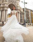 O-Neck A-Line Wedding Dresses Short Sleeves Lace Appliques Princess Bridal Gowns Custom Made Robe De Mariée