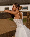 Sweetheart Neckline A-Line Wedding Dresses Spaghetti Straps Long Sleeves Beach Bridal Gown Vestido Noiva