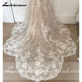 V Neck Lace Appliques Illusion Court Train Wedding Dress 2023 Boho Mermaid/Trumpet Bridal vestido branco sereia