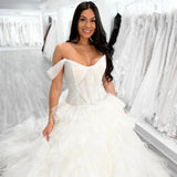 Elegant 2023 A-Line Wedding Dresses White Off The Shoulder Ruffled Bridal Gowns Boho Beach Evening Wedding Gown Custom Size