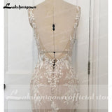 V Neck Lace Appliques Illusion Court Train Wedding Dress 2023 Boho Mermaid/Trumpet Bridal vestido branco sereia