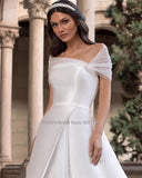 Strapless A-Line Satin Wedding Dresses Off the Shoulder Sleevesless Sweep Train Bridal Gowns