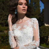 Shining Wedding Dress Organza with Embroidery Ball Gown high O-Neck Full sleeve Bridal Gowns BackLace Up Robes De Mariée