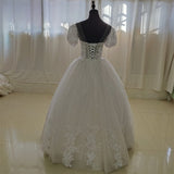 Ivory Sweetheart Vestido De Noiva Plus Size Wedding Dress Short Sleeve Plears Embroidery Appliques Custom Made Bridal