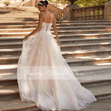Wedding Dress Chiffon A-line Floor Length V-neck Bride Dress Appliques Sleeveless Slit A Line Button Robes De Mariée