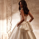 Elegant A-Line Wedding Dresses Spaghetti Straps Bow Corset Back Bridal Gowns Boho Beach Evening Wedding Prom Gowns Plus Size