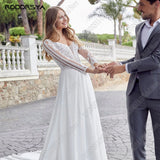 Elegant Chiffon Wedding Dresses For Women Illusion Full Sleeves Bridal Gown Sexy Backless A-Line vestidos de novia
