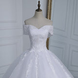 Shoulder Appliqes Pearls Wedding Dress Plus Size Vestido De Noiva 2023 Long Train Bridal Dresses Gowns Tulle Mariage