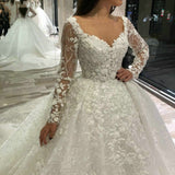 Ladies V Neck Plus Size Vestido De Noiva 2023 Wedding Dress Custom Luxury Bridal A Collection Appliqué Lace Long Sleeve