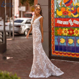 NICEB V-Neck Mermaid Wedding Dress Appliques Lace Floral Wedding Gowns For Bride Backless Sexy Strapless Vestido De Novia