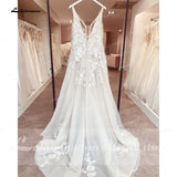 Bohemian Wedding Dresses V-Neck Appliques Lace A-Line Beach Princes Wedding Bridal Gown 2023 Plus Size