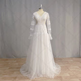 Vintage V Neck Boho Wedding Dress 2023 Ruffles Long Sleeves Lace Bohemian Bridal Gown A Line Vestidos De Novia Beach