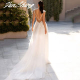YunShang Sexy Deep V-Neck Wedding Dress Cap Sleeve High Side Split Beach Backless Bride Gown Button Train Vestido De Novia