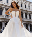 Sweetheart Neck Satin A-Line Wedding Dresses Sleeveless Lace Appliques Bridal Gowns Vestidos De Noiva