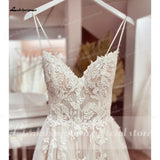 Vintage Champagne Tulle Wedding Dress 2023 A-Line Lace Appliques V Neck Backless Bridal Gown abito da sposa