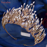 HP374 Golden Wedding Crown Crystal Bridal Tiara Women Headband Bride Hair Accessories Pageant Headdress Luxury Headwear