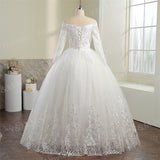 Neck White Full Sleeve Wedding Dresses Long Appliques Lace Embroidery Sweetheart Off the shoulder Vintage Bridal Ball Gowns