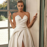 White A-Line Wedding Dresses Elegant Sweertheart High Split Satin Bridal Gowns Boho Beach Princess Wedding Gowns Custom Size