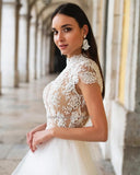 O-Neck A-Line Wedding Dresses Short Sleeves Lace Appliques Princess Bridal Gowns Custom Made Robe De Mariée