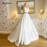 Pieces Civil Bridal Dress Satin Backless Wedding Gowns 2023 Vintage Spaghetti Straps Wedding Dresses Vestido Boda