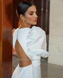 O-Neck Satin Mermaid Wedding Dresses Puff Sleeve Sweep Train Bridal Gown Robe de mariée
