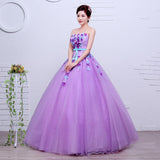 Organza Purple Fashion Flowers Strapless Wedding Dress New Korean Style Princess cheap Lace Ball Vestidos De Novia