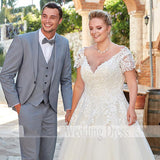Ladies Plus Size Dubai Arabian Lace Appliqué Wedding Dress Sweeping Train Sexy V Neck Custom Bridal Dress 2023 Robe فستان