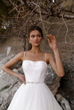 Sweetheart Neckline A-Line Wedding Dresses Spaghetti Straps Sleeveless Sweep Train Princess Bridal Gowns