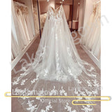 Bridal Boho Wedding Dress with Cape V neck 2023 New Mariag Chic Beach Wedding Dresses Backless Lace Appliques Court Train 925