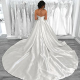 White A-Line Wedding Dresses Sweetheart Satin Side Slit Bridal Gowns Boho Beach Sweep Train Wedding Prom Gowns Custom Size