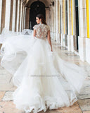 O-Neck A-Line Wedding Dresses Short Sleeves Lace Appliques Princess Bridal Gowns Custom Made Robe De Mariée