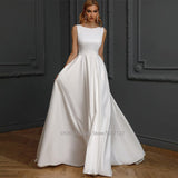 Sale O-Neck Satin Illusion Wedding Dresses Sleeveless Princess Long Bridal Gowns Vestido De Novia