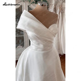 One Shoulder Satin V-Neck A Line Wedding Dresses Court Train Bridal Gowns vestido de casamento