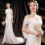 Light Wedding Dress Off The Shoulder Sexy Satin Memaid Wedding Dresses Big Butterfly Decoration Back Vestido De Noiva