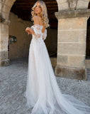 Off The Shoulder Beach Wedding Dress 2023 Brides Modern Tulle Sweetheart Pleated Sleeves Boho Bridal Gown Illusion Summer