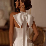 White A-Line Wedding Dresses Halter Neck High Split Backless Bridal Gowns Boho Beach Sweep Train Wedding Gowns Custom Size