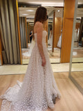 Sparkly Flowers Strapless Tulle Wedding Dress 2023 Princess Sweetheart Lace A Line Bridal Gown Lace Appliques