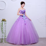 Organza Purple Fashion Flowers Strapless Wedding Dress New Korean Style Princess cheap Lace Ball Vestidos De Novia