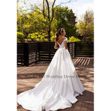 Wedding Dress Ladies V Neck A-Line Beaded Lace Appliqué Bridal Dress Illusion Backless Party Dress Long Train Vestidos