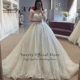 Wedding Dress Embroidered Lace On Net With Ball Gown Train Elegant Boat Neck Full Sleeve bridal Gowns Button Robes De Ma