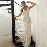Sexy Lace V Neck Mermaid Wedding Dresses 2023 Spaghetti Straps Sleeveless Bridal Dresses Backless Vestidos De Novia