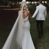 Elegant Crepe Cowl Neck Mermaid Wedding Gown For Brides Simple Backless Draped Satin Spaghetti Straps Bridal Dress 2023