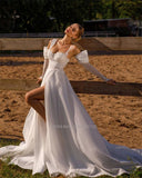 Sweetheart Neckline A-Line Wedding Dresses Spaghetti Straps Long Sleeves Beach Bridal Gown Vestido Noiva