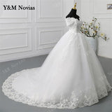 Novias Off Shoulder Plus Size Vestido De Noiva 2023 Wedding Dress Long Train or Floor Appliqes Pearls Bridal Tulle Mariage