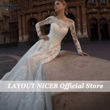 NICEB Boat Neck Lace Wedding Dress Appliques Long Sleeve Bridal Gown With Button Vestidos De Noiva Mariage Custom Made