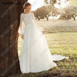 Sexy Backless Wedding Dresses For Women Scoop Puff Sleeves Chiffon A-Line Bride Gowns Lace Appliques Robe De Mariée