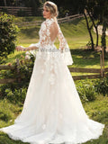 Women's Elegant Wedding Dresses Lace Applique Long Sleeve Sexy Backless Muslim Princess Bridal Gown 2023 Vestido De Noive