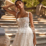 Wedding Dress Chiffon A-line Floor Length V-neck Bride Dress Appliques Sleeveless Slit A Line Button Robes De Mariée