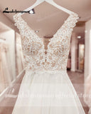 V Neck Boho A Line Wedding Dress 2023 Chic Robe Tank Bohemian Beach Bride Dress Lace Appliques Tulle Vestido De Noiva